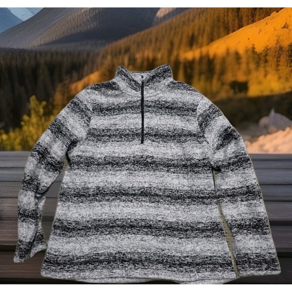 Lands' End Quarter Zip Pullover Womens Large 14/16 Black White Striped Excellent